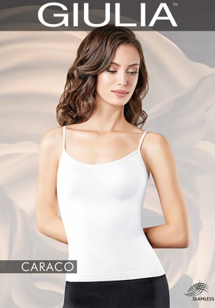 Состав:
Полиамид 93%
Эластан 7%
	Бесшовная майка на тонких бретелях, выполненная из мягкой микрофибры.

