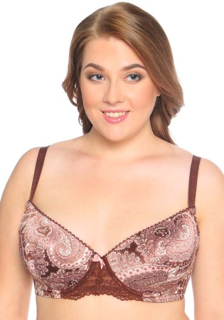 Состав:
Атласное полотно
ПЭ 97%,
ПУ 3%
Эластичное кружево
ПА 90%,
ПУ 10%
	Бюстгальтер T-Shirt с формованной чашкой без Push-Up для всех размеров. Детали бюстгальтера выполнены из принтованного атласного полотна и эластичного кружева. Чашка деко