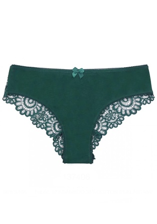 Состав:
Бамбук 57%,
Хлопок 38%,
Эластан 5%
	Женские трусики из однотонного полотна и кружева, украшены атласным бантиком.

