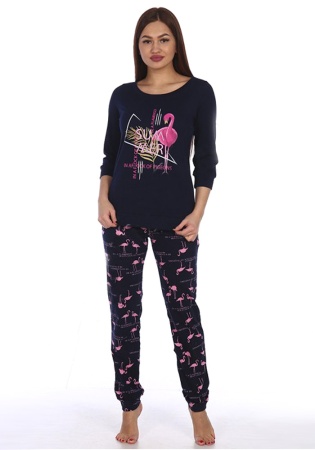 Состав:
Кулирка
Хлопок 100%
	Домашний костюм,состоящий из однотонной футболки с рукавом 3/4, с принтом. Брюки удобного кроя на резинке.

Обратите внимание: расцветка товара на сайте может отличаться от фактической расцветки. Оптовый склад остав