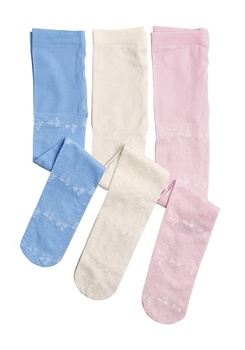 Состав:
Поламид 95%
Эластан 5%
	Детские гладкокрашеные ажурные колготки с чередующимся жаккардовым рисунком на ножках.