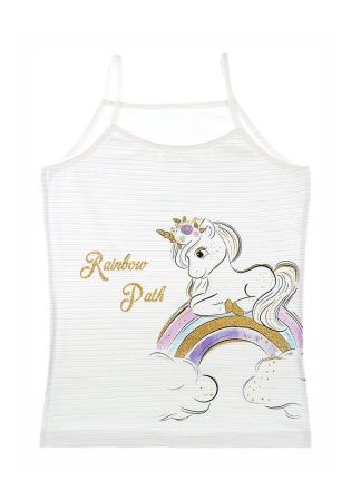 Состав:
Хлопок 100%
	Детская майка для девочки на тонких бретелях. Спереди украшен рисунком. 