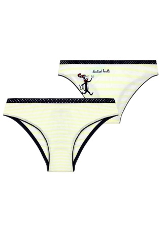 Состав:
Хлопок 95%
Эластан 5%
      Веселые трусы в полоску, задняя деталь украшена рисунком.  