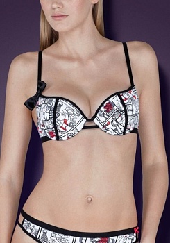 Состав:
Эластичное полотно
ПА 85%,
ПУ 15%
Кружево
ПА 90%,
ПУ 10%
	Бюстгальтер классической формы с формованной чашкой с Push-Up для размеров 70AB, 75ABC, 80B и без Push-Up для размеров 70C, 75DE, 80CDE, 85BCD. Детали бюстгальтера выполнены из э