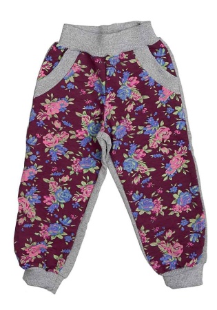 Состав:
Футер двунитка
Хлопок 100%
	Брюки для девочки в приятной цветовой гамме, на широкой резинке, с карманами, внизу на манжетах. Очень красивая моделька хорошо сидит на девочках.