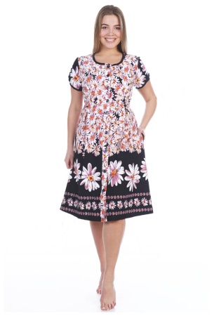 Состав: 
Кулирка
Хлопок 100%
	Халат с двумя карманами из яркой набивной ткани.  
