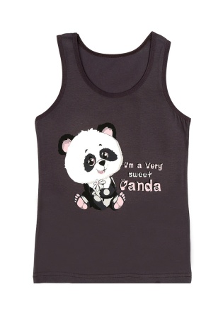 Состав:
Хлопок 95%
Эластан 5%
	Детская майка для девочки на широких бретелях. Спереди украшен рисунком. 