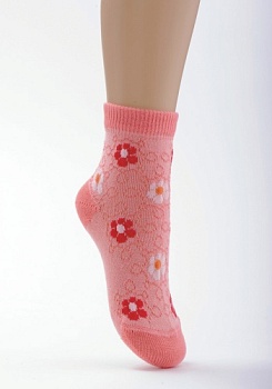 Состав: 
Хлопок 87%, 
Полиамид 11%, 
Эластан 2%
	Летний носок с двойным бортом, рельефное переплетение с вышивкой, широкая резинка.