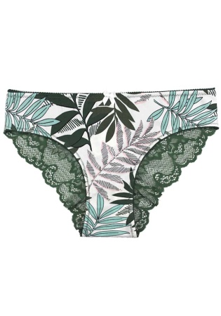 Состав:
Ткань: хлопок 95%  / эластан 5%
Кружева: нейлон 90%  / эластан 5%
     Стильные  трусы-слипы. Передняя деталь выполнена из принтованного полотна, задняя деталь выполнена из кружева. 