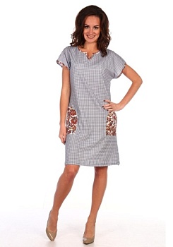 Состав: 
Кулирка 
Хлопок 100% 
	Туника женская   приталенного силуэта, длиной чуть выше колена, спинка длиннее.  По переду карманы. Спинка без особенностей.  Фигурный вырез горловины низ рукава окантованы. Туника выполнена из материалов – компаньон