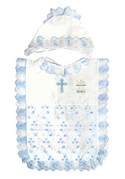 Состав:
Хлопок 50%
Полиэстер 50%
	Набор для крещения с вышивкой. В набор входит рубашка и чепчик. Цвета ассорти. 