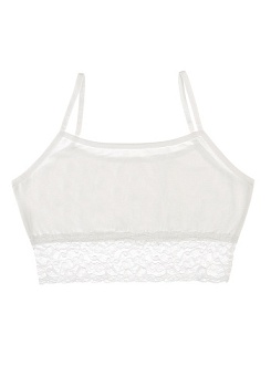 Состав:
Хлопок 95%
Эластан 5%
	Подростковый бюст белого цвета, снизу украшен широким кружевом. 