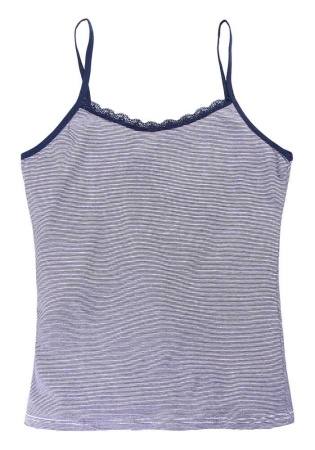 Состав:
Вискоза 95%
Эластан 5%
	Женская майка на тонких бретелях. Вырез украшен мелким кружевом. 