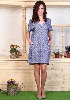 Состав: 
Кулирка 
Хлопок 100% 
    Туника расклешённого силуэта, длиной  до  середины  бедра, спинка чуть длиннее переда. Горловина обработана окантовкой, которая эмитирует застёжку. Спинка без особенностей. В низу боковых швов – разрезы.

Обра