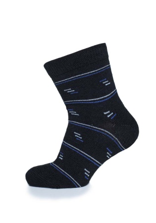 Состав:
Полушерсть: 80%, 
ПА: 14%, 
ПП: 4%, 
Эластан: 2%.
	Полушерстяные детские носки с двойным бортом и рисунком.
