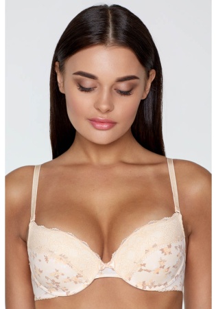 Состав:
Эластичное полотно
ПА 85%,
ПУ 15%
Кружево
ПА 90%,
ПУ 10%
	Бюстгальтер классической формы с формованной чашкой с Push-ap для размеров 70AB, 75ABC, 80B и без Push-ap для размеров 70C, 75DE, 80CDE, 85BCD. Детали бюстгальтера выполнены из э