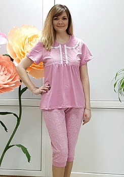 Состав:
Кулирка
Хлопок 100%
	Женская пижама. 
Обратите внимание: расцветка товара на сайте может отличаться от фактической расцветки. Оптовый склад оставляет за собой право поставить товар любого цвета, который имеется на данный момент.	