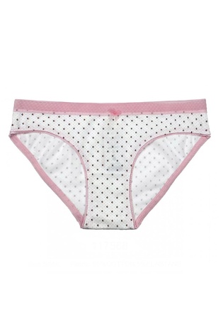 Состав:
Хлопок 95%,  
Эластан 5%
	Женские трусики однотонного цвета в мелкий набивной рисунок. Резинка нежно розового цвета с атласным розовым бантиком. 