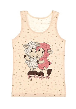 Состав:
Хлопок 100%
	Детская майка для девочки на широких бретелях. Спереди украшены рисунком. Цвета ассорти. 