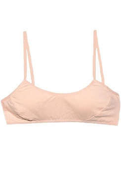 Состав:
Хлопок 95%
Эластан 5%
	Тканевое детское бюстье для девочки на тонких бретельках, перед двойной с выточками для груди, сзади широкая полоска.