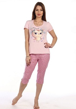 Состав:
Хлопок 100%

	Комплект состоит из футболки и бридж.Футболка полуоблегающего силуэта,бриджи свободного кроя.

Обратите внимание: расцветка товара на сайте может отличаться от фактической расцветки. Оптовый склад оставляет за собой право 