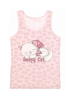 Состав:
Хлопок 95%
Эластан 5%
	Детская майка для девочки на широких бретелях. Спереди украшен рисунком. 