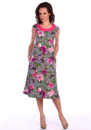 Состав:
Кулирка
Хлопок 100%
	Летний сарафан из принтованного полотна. Воротник украшен контрастной тканью. Длина чуть ниже колена.

Обратите внимание: расцветка товара на сайте может отличаться от фактической расцветки. Оптовый склад оставляет 