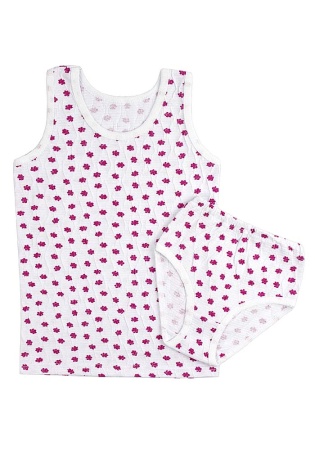 Состав:
Кулирка
Хлопок 100%
	Комплект ясельный для девочки (майка + трусы).