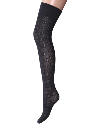 Состав:
Полиамид 95%
Эластан 5%
	Непрозрачные фантазийные ботфорты из микрофибры с просветно-рельефным узором 