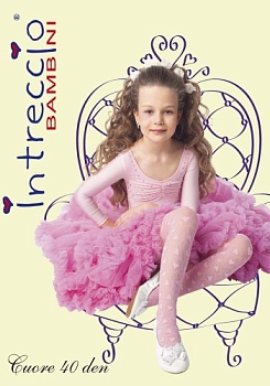 Состав: 
Полиамид 91%, 
Эластан 7%, 
Хлопок 2%
	Шелковистые колготки для девочек средней плотности 40 den с тканым узором в виде сочетания больших и маленьких сердечек, плоскими швами, хлопковой ластовицей и укрепленным мыском.