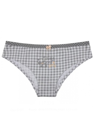 Состав:
Хлопок 95%,  
Эластан 5%
	Женские трусики из набивного полотна, декорированы атласным бантиком.