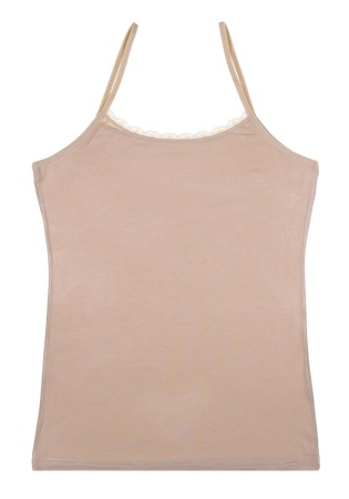 Состав:
Хлопок 95%
Эластан 5%
	Женская однотонная майка. Ворот украшен мелким кружевом. 