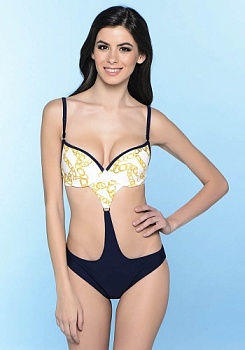 Состав:
Эластичное полотно
ПА 80%,
ПУ 20%
	Купальник слитный состоит из бюстгальтера и трусов. Бюстгальтер классической формы с формованной чашкой с Push-Up для размеров 70AB, 75ABC, 80B и без Push-Up для размеров 70C, 75DE, 80CDE, 85BCD. Детали б