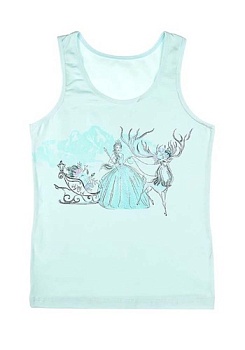 Состав:
Хлопок 95%
Эластан 5%
	Детская майка для девочки на широких бретелях. Спереди украшен рисунком. 