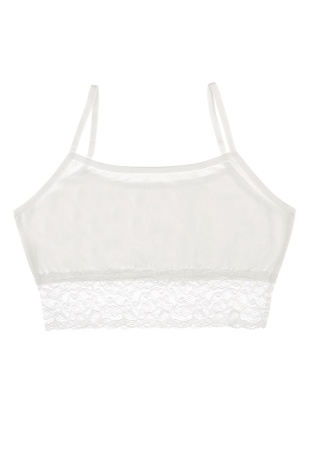 Состав:
Хлопок 95%
Эластан 5%
	Подростковый бюст белого цвета, снизу украшен широким кружевом. 