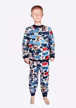 Состав:
Футер
Хлопок 100%
	Пижама для мальчика с длинными рукавами. Манжетики на рукавах и на штанинах снизу. 