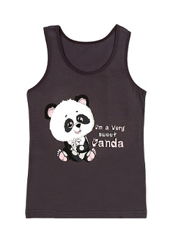 Состав:
Хлопок 95%
Эластан 5%
	Детская майка для девочки на широких бретелях. Спереди украшен рисунком. 