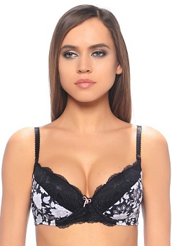 Состав:
Эластичное полотно
ПА 85%,
ПУ 15%
Эластичное кружево
ПА 90%,
ПУ 10%
	Бюстгальтер формы T-Shirt с формованной чашкой с небольшим мягким Push-ap для всех размеров. Детали бюстгальтера выполнены из эластичного принтованного полотна и круже