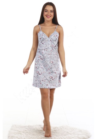 Состав:
Хлопок 100%
	Сорочка полуприлегающего силуэта, длиной выше колена. На тонких бретелях, с V-образным вырезом, отрезная под грудью.