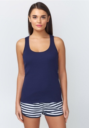 Состав: 
Хлопок 95%,
ПУ 5%
	Майка из эластичного трикотажа в мелкий рубчик, с U-образным вырезом горловины. 