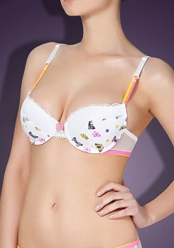 Состав:
Эластичное полотно
ПА 85%,
ПУ 15%
Эластичная сетка
ПА 88%,
ПУ 12%
Эластичное кружево
ПА 90%,
ПУ 10%
	Бюстгальтер T-Shirt с плотными чашками на каркасах. Чашки без эффекта Push-up. Бюстгальтер выполнен из ткани с весенним принтом: баб