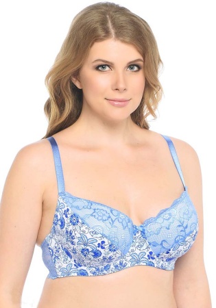 Состав:
Эластичное полотно
ПА 85%,
ПУ 15%
Эластичное кружево
ПА 90%,
ПУ 10%
	Бюстгальтер T-Shirt с формованной чашкой с Push-Up для всех размеров. Детали бюстгальтера выполнены из эластичного принтованного полотна и кружева. Центральная деталь 