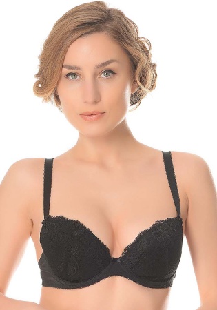 Состав: 
Полиамид 60%
Хлопок 30%
Эластан 10%
	Бюстгальтер со съёмным push-up, из эластичного кружева и эластичного трикотажного полотна, на каркасах. Чашки на дубляже с хлопком. Спереди декор в виде атласного бантика.