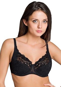 Состав:
Полиамид 65% 
Хлопок 25%
Эластан 10%
   Бюстгальтер из эластичного кружева, эластичного кружевного и эластичного трикотажного полотна. На каркасах. Нижняя деталь чашек на дубляже с хлопком. Отделка-бантик.
