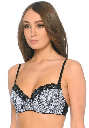 Состав:
Эластичное полотно
ПА 85%,
ПУ 15%
Эластичная сетка
ПА 88%,
ПУ 12%
Кружево
ПА 90%,
ПУ 10%
	Бюстгальтер T-Shirt с формованной чашкой без Push-Up для всех размеров. Детали бюстгальтера выполнены из эластичного принтованного полотна, эла