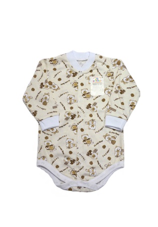 Состав:
Кулирка
Хлопок 100%
	Боди на кнопках, с длинным рукавом на манжете.