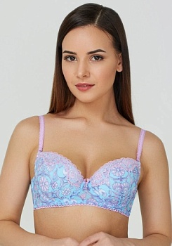 Состав:
Эластичная сетка
ПА 88%,
ПУ 12%
Эластичное кружево
ПА 90%,
ПУ 10%
	Бюстгальтер T-Shirt с формованной чашкой без Push-Up для всех размеров. Детали бюстгальтера выполнены из  эластичной принтованной сетки и узкого кружева, декорированы эл