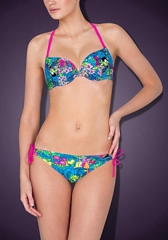 Состав:
Эластичное полотно
ПА 80%,
ПУ 20%
	Купальник раздельный, выполненный из классической купальной ткани с использованием неоновых цветов. Бюстгальтер классической формы с формованной чашкой с Push-up для размеров 70AB, 75ABC, 80B и без Push-u