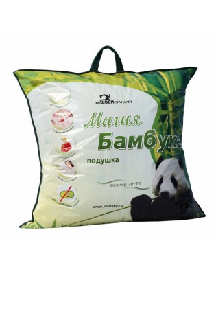 Состав: 
Полиэстер
	Чехол стеганный с бамбуковым волокном, плотность стеганного чехла 150 гр/м2.
	Ткань 100% микрофибра, 
	Плотность 85г/м2 
	Наполнитель ядра подушки полое высокоизвитое силиконизированное волокно.
Размер:
50х70, 70х70.