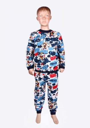 Состав:
Футер
Хлопок 100%
	Пижама для мальчика с длинными рукавами. Манжетики на рукавах и на штанинах снизу. 